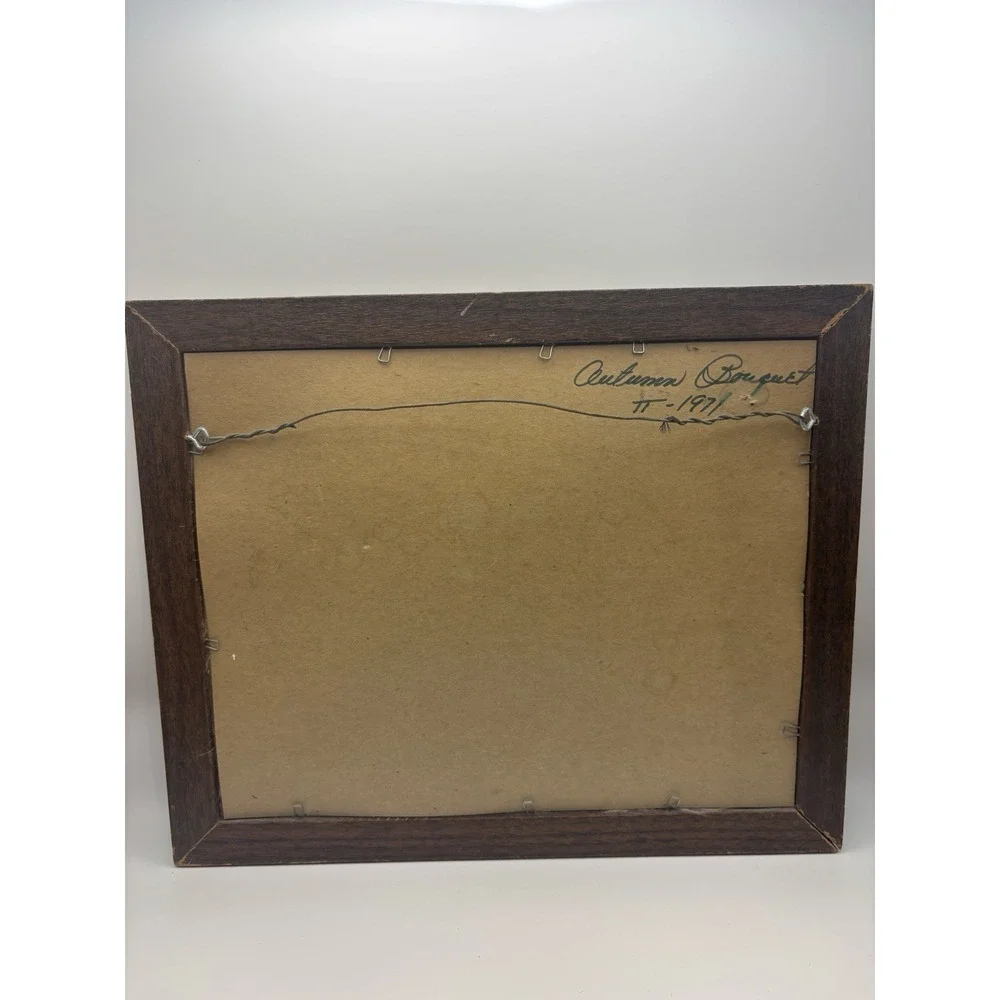 VTG 1971 Framed Pressed Leaf Collage Art Real Dried Autumn Botanical Mixed Media